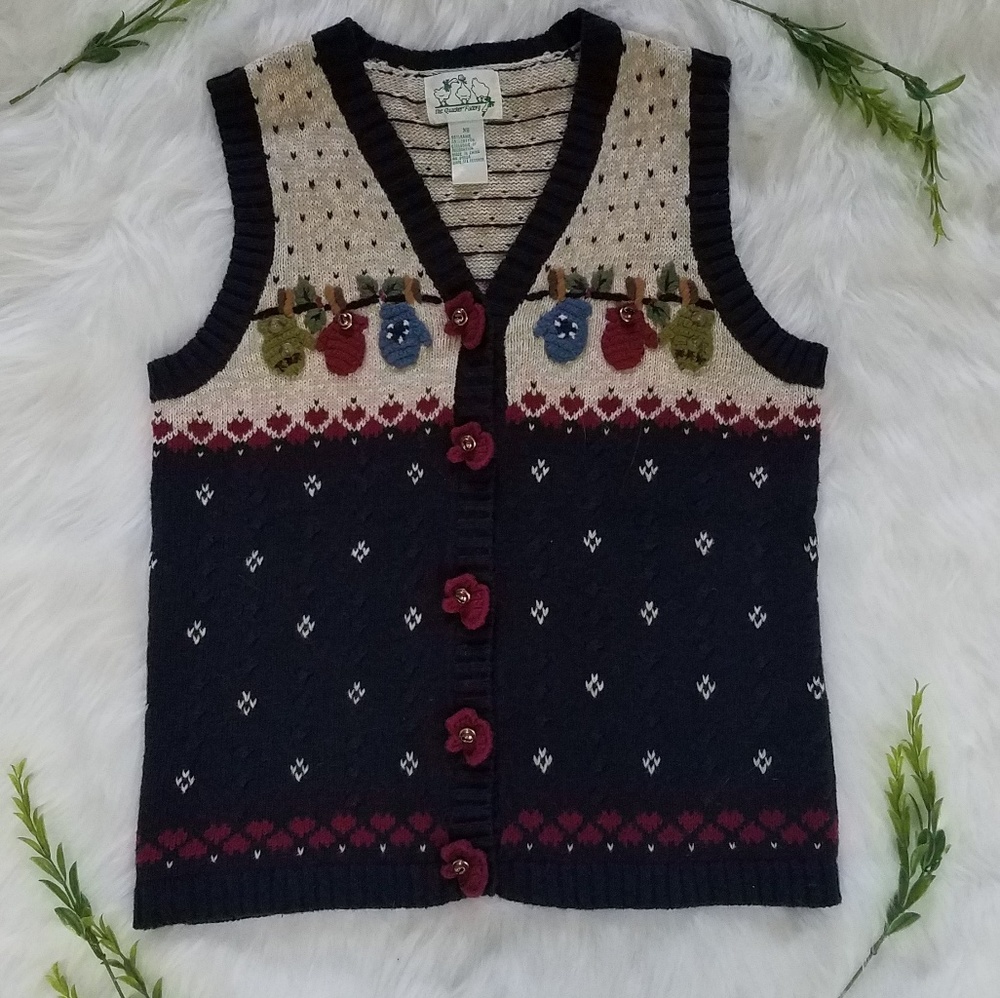 Embroidered mitten sweater vest, Quacker Factory